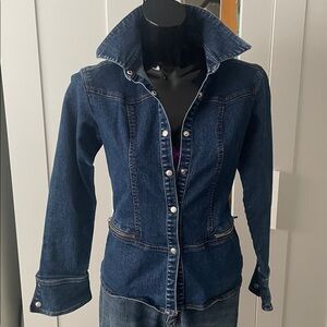 Dark Blue Denim Jacket with Button Accents